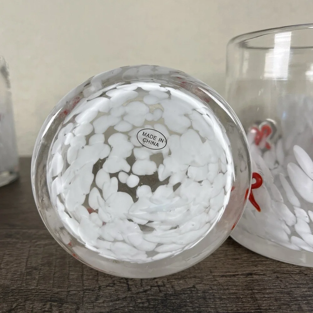 Bubble Glass Swirl Red Bow Tumblers 4 Christmas in July Anthro Style Kitsch